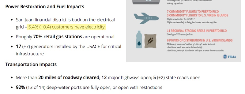 The FEMA website about recovery efforts in Puerto Rico as it appeared on October 3, 2017 (highlighting added by Gizmodo)